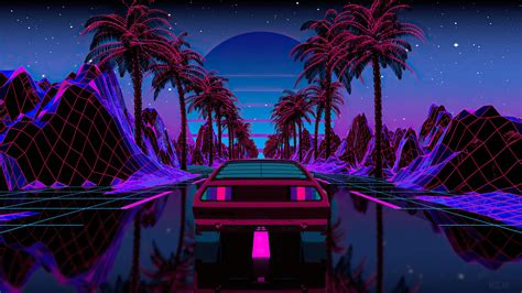 344592 Retrowave Synthwave Vaporwave Car Night