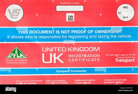 Dvla Vehicle Registration Certificate Stock Photo Alamy