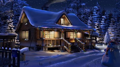 Christmas Log Cabin Wallpaper
