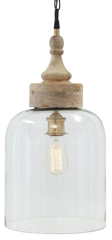 Glass And Natural Wood Pendant Light From Ashley L000148 Coleman