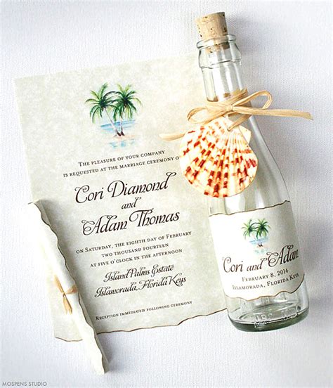 The best part about creating these kinds of invitations is that you have a perfectly legit reason for heading to the beach on a whim! 21 Bottle Beach Wedding Invitation Ideas - Mospens Studio ...