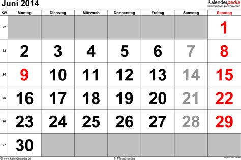 Kalender Juni 2014 Als Excel Vorlagen