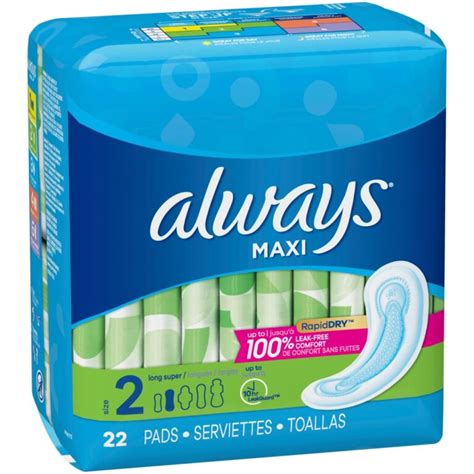 Always Maxi Pad Long Super Without Wings Unscented 22ct Jollys