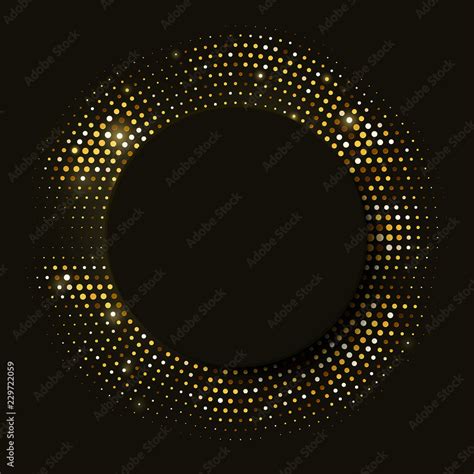Abstract Vector Retro Golden Glitter Halftone Ornament On Black