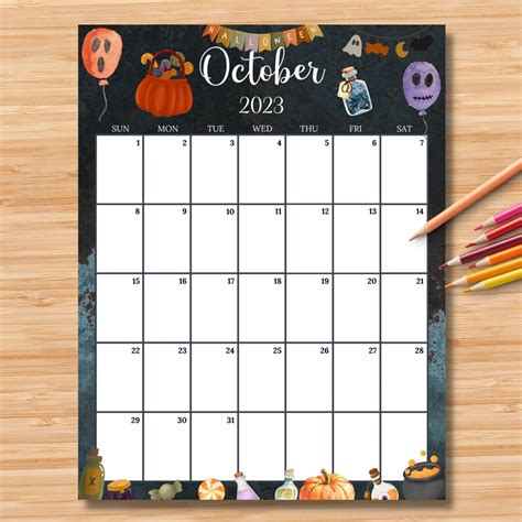 Editable October 2023 Calendar Verticalportrait Spooky Etsy