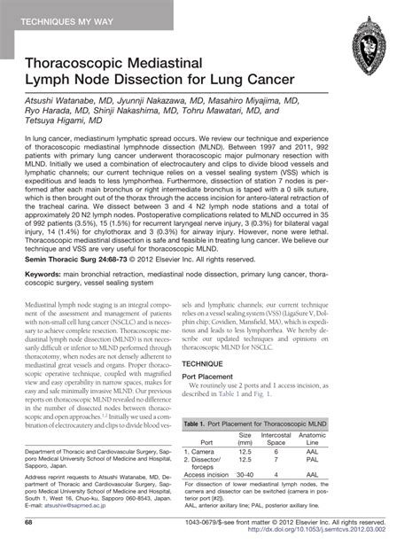 Pdf Thoracoscopic Mediastinal Lymph Node Dissection For Lung Cancer
