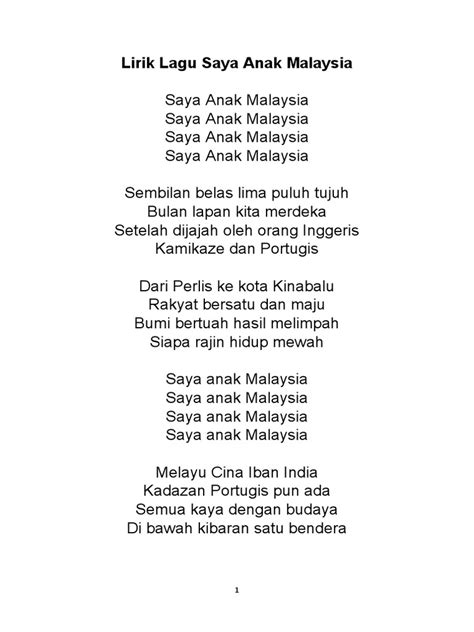 Lirik Lagu Saya Anak Malaysia Pdf