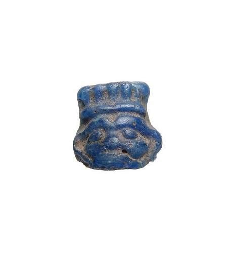 Wonderful Egyptian Blue Glass Amulet Of The Head Of Bes