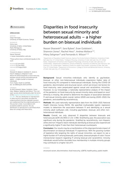 Pdf Disparities In Food Insecurity Between Sexual Minority And Heterosexual Adults A Higher