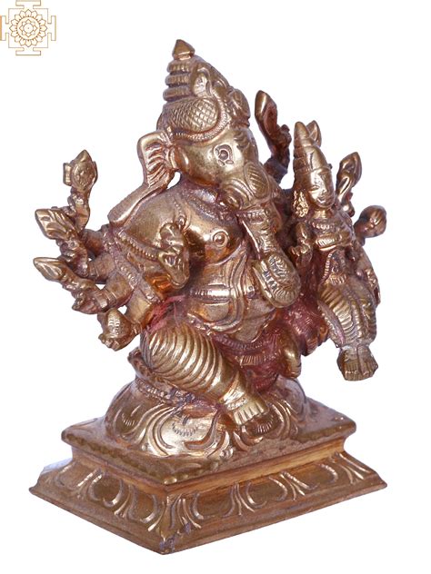 4 Ten Hands Sitting Lord Ganesha With Devi Lakshmi Madhuchista