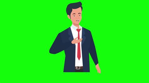 Business Man Cartoon Character Talking 4k Animation Green Screen