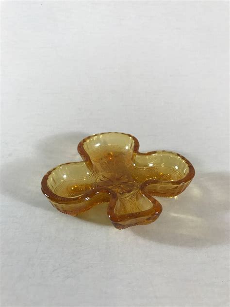 Glass Candy Dish Amber Glass Dish Light Brown Dish Clover Etsy