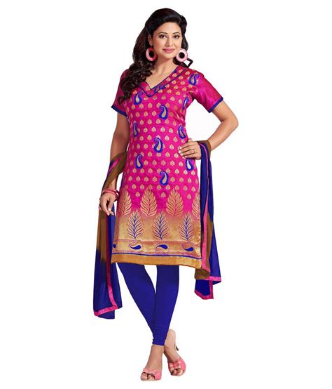 Alisha Sparkles Pink Jacquard Straight Unstitched Dress Material Buy