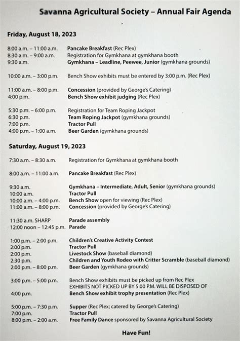 Savanna Agricultural Society Annual Fair Agenda 2023 Schedule