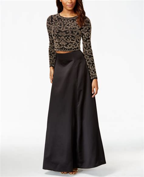 Lyst Xscape Long Sleeve Beaded Two Piece Gown In Black