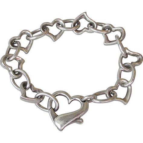 Heavy Vintage Sterling Silver Heart Shaped Link Bracelet From