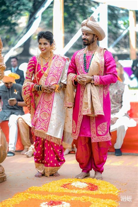 Lovely Nauvari Sarees On Maharashtrian Brides That We Loved Couple