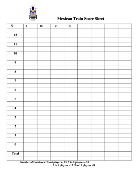 Mexican Train Score Sheet Printable Customize And Print