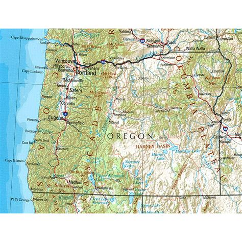 Reference Physical Map Of Oregon Poster 20 X 30 20 Inch By 30 Inch