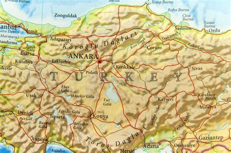 Geographic Map Of European Country Turkey With Important Cities Stock