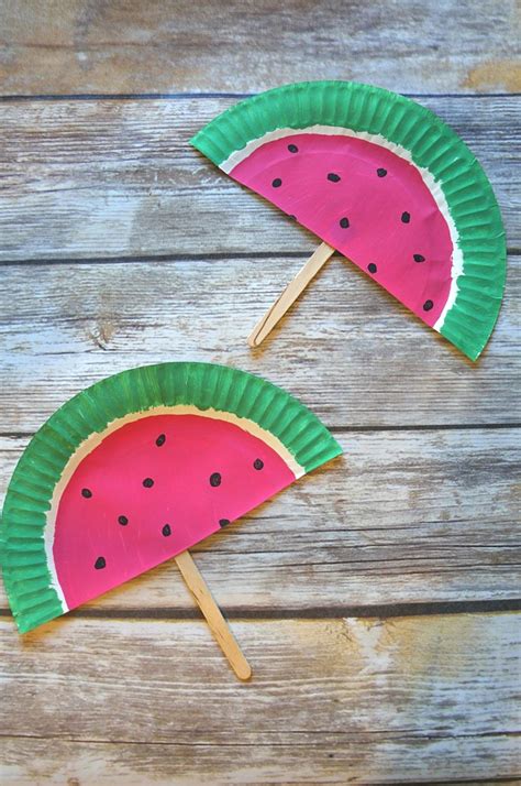 Diy Paper Plate Watermelon Fans Craft Such A Cute Summer