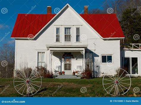 Rural White House With A Red Roof Stock Photo Image Of House Wood