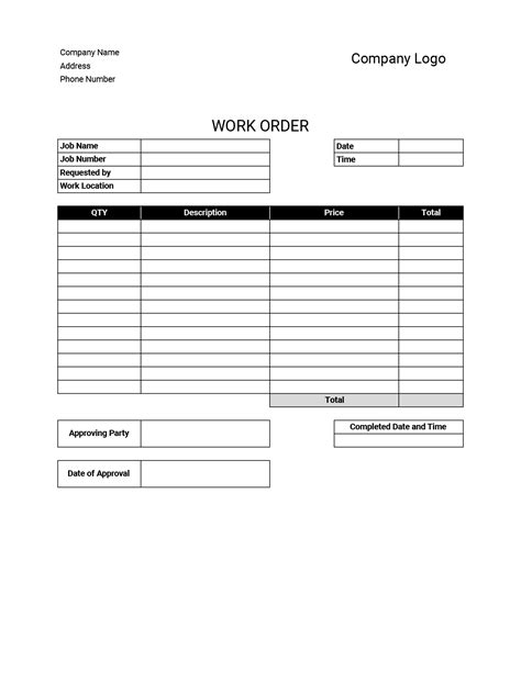 Work Order Templates Download Print For Free