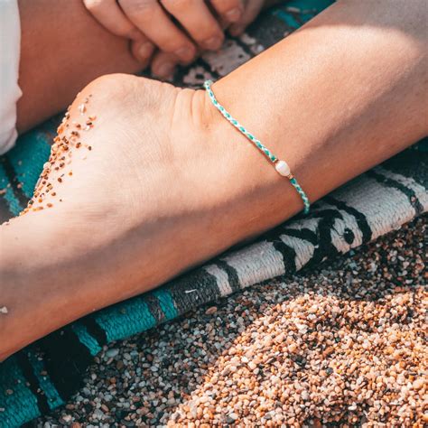 Bora Freshwater Pearl Surf Handwoven Anklet By Pineapple Island