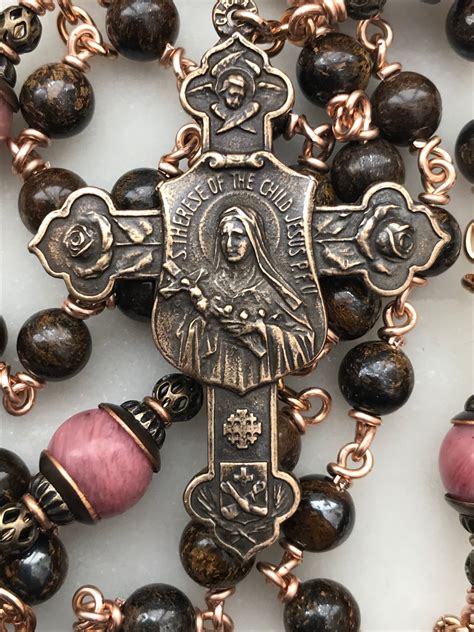 Bronze Carmelite Rosary Saint Therese Bronzite Brown And Etsy