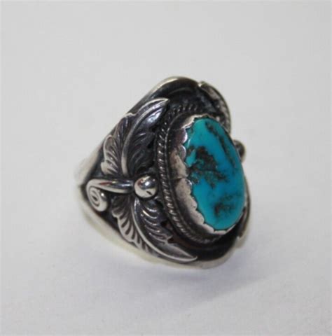 Richard Begay Navajo Sterling Silver Turquoise Floral Ring Sz 8
