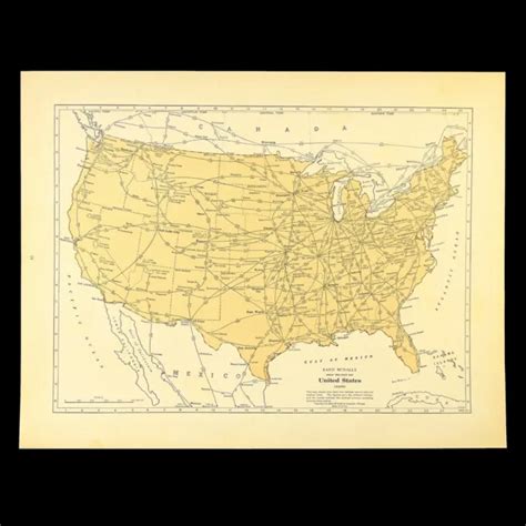 Vintage United States Railroad Map Us Railway 1930s Wall Art Decor