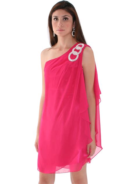 Fuschia One Shoulder Chiffon Cocktail Dress | Sung ...
