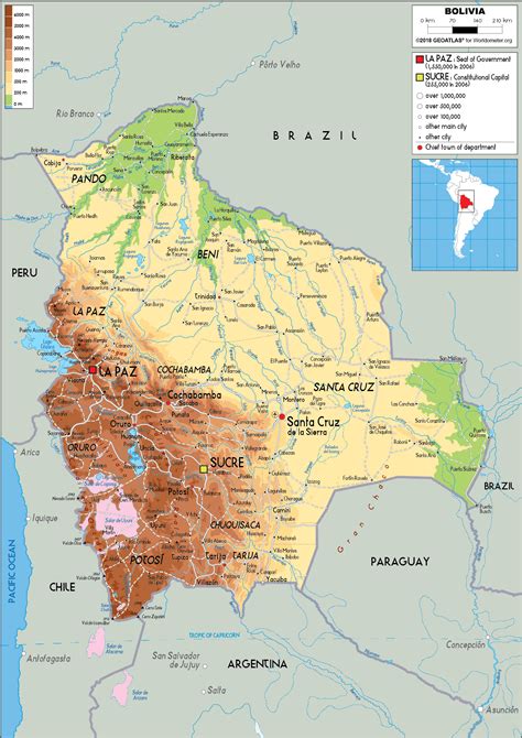Facts on world and country flags, maps, geography, history, statistics, disasters current events, and international relations. Bolivia Map (Physical) - Worldometer