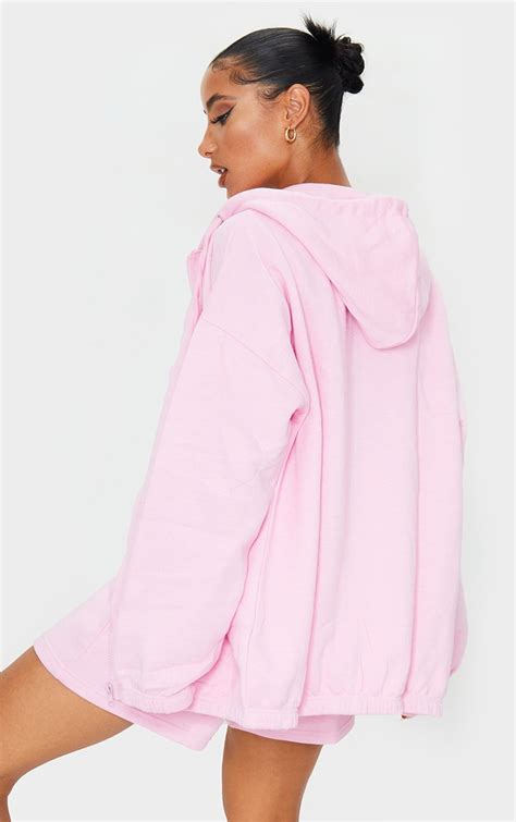 Light Pink Extreme Oversized Zip Through Hoodie Prettylittlething Qa