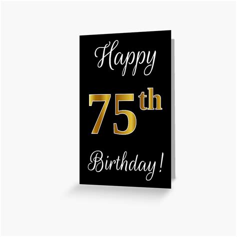 Elegant Faux Gold Look Number Happy 75th Birthday Black