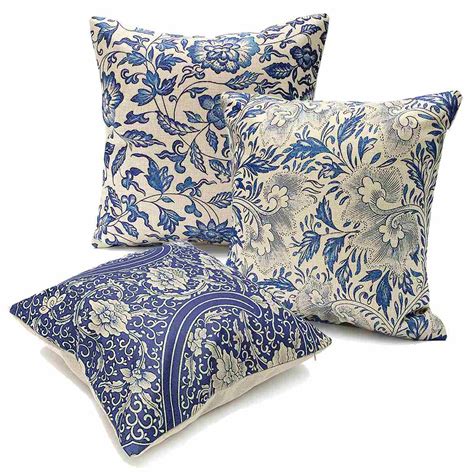 Cotton Linen Pillow Case Blue And White Porcelain Cushion Pillow Cover
