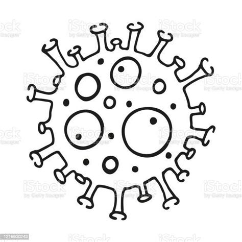 Covid19 Single Hand Drawn Coronavirus Molecule Icon In Doodle Style