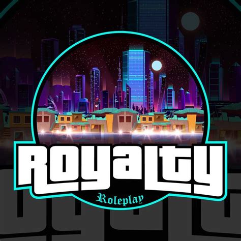 The Logo For Royaltyy Roleplay Is Shown In Front Of A Cityscape