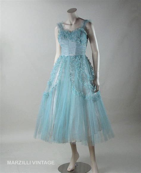 Dreamy 1950s Cotton Candy Blue Tulle Party Dress Trimmed In Metallic