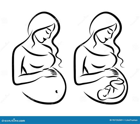 Pregnant Woman Stylized Outline Symbol Maternity Pregnancy Cartoon