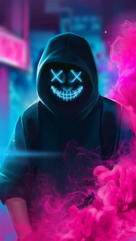 Neon Masked Hoodie Guy Smoke Iphone Wallpapers