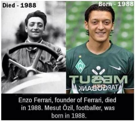 One's an arsenal playmaker, the other one of the most famous names in motorsport. NEZITIC: BETWEEN MESUT OZIL (FOOTBALLER) & ENZO FERRARI (OWNER OF FERRARI BRAND)