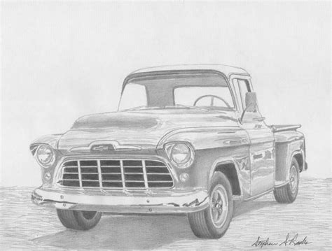 1956 Chevy Pickup Truck Drawing By Stephen Rooks Truck Art Old