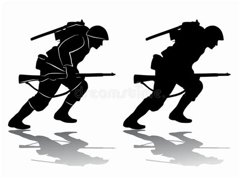 Silhouette Of A Running Soldier Vector Draw Stock Vector