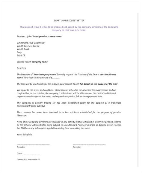 Loan Letter Templates 9 Free Sample Example Format Download