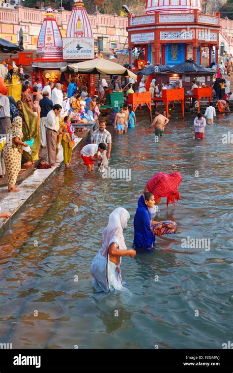 People Taking Holy Bath At Har Ki Pauri Haridwar Uttar Pradesh