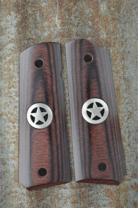 Rose Wood 1911 Grips With Texas Star Copy Terrys Custom Pistol Grips