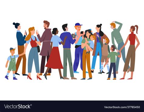 People Walk In Crowd Different Ages Diverse Group Vector Image