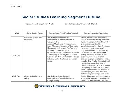 Social Studies Learning Segment Outline C104 Task 1 Social Studies