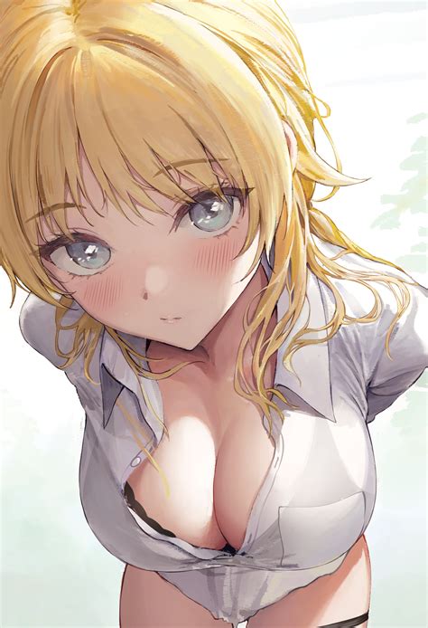 Cleavage Blonde Blue Eyes Big Boobs Ameyame Anime Anime Girls